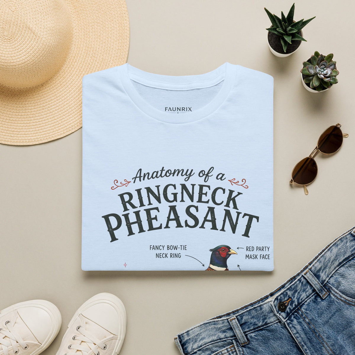 Ringneck Pheasant Anatomy T-Shirt — Illustrated Bird Diagram Tee
