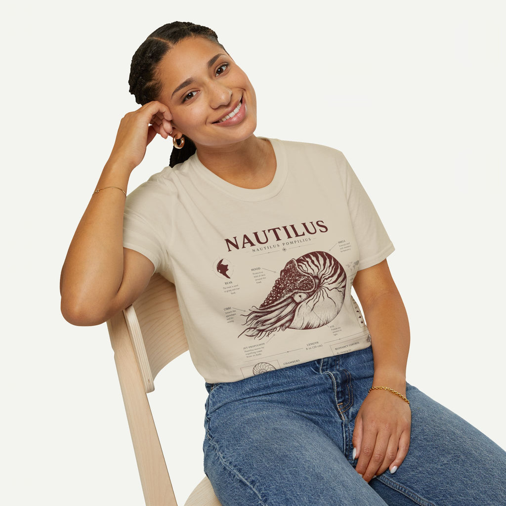 Nautilus Shell  Anatomy Graphic T-Shirt — Vintage Marine Biology Illustration