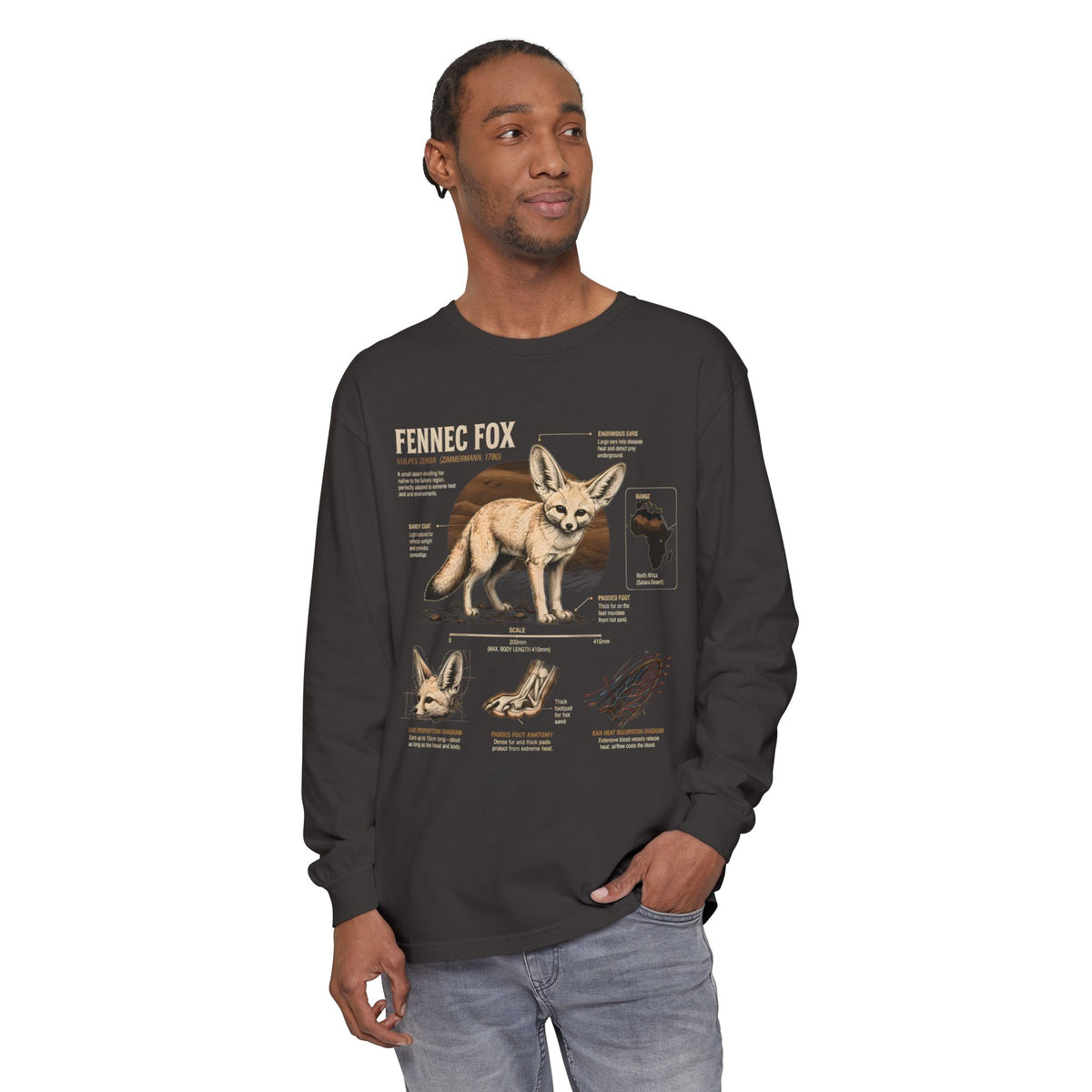 Fennec Fox Anatomy Long Sleeve Tee — Wildlife Anatomy Graphic Shirt