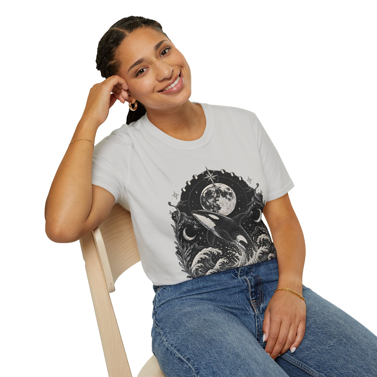 Orca Moon T-Shirt — Whale & Full Moon Illustration Tee