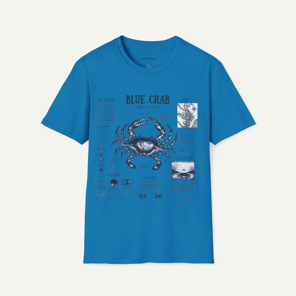 Blue Crab Anatomy T-Shirt — Nautical Vintage Marine Illustration Tee