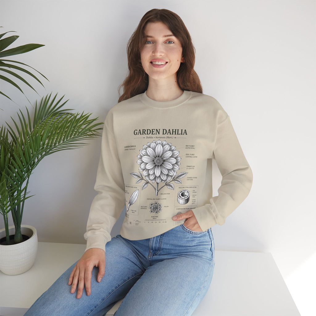 Dahlia Botanical Sweatshirt — Garden Dahlia Floral Diagram Crewneck