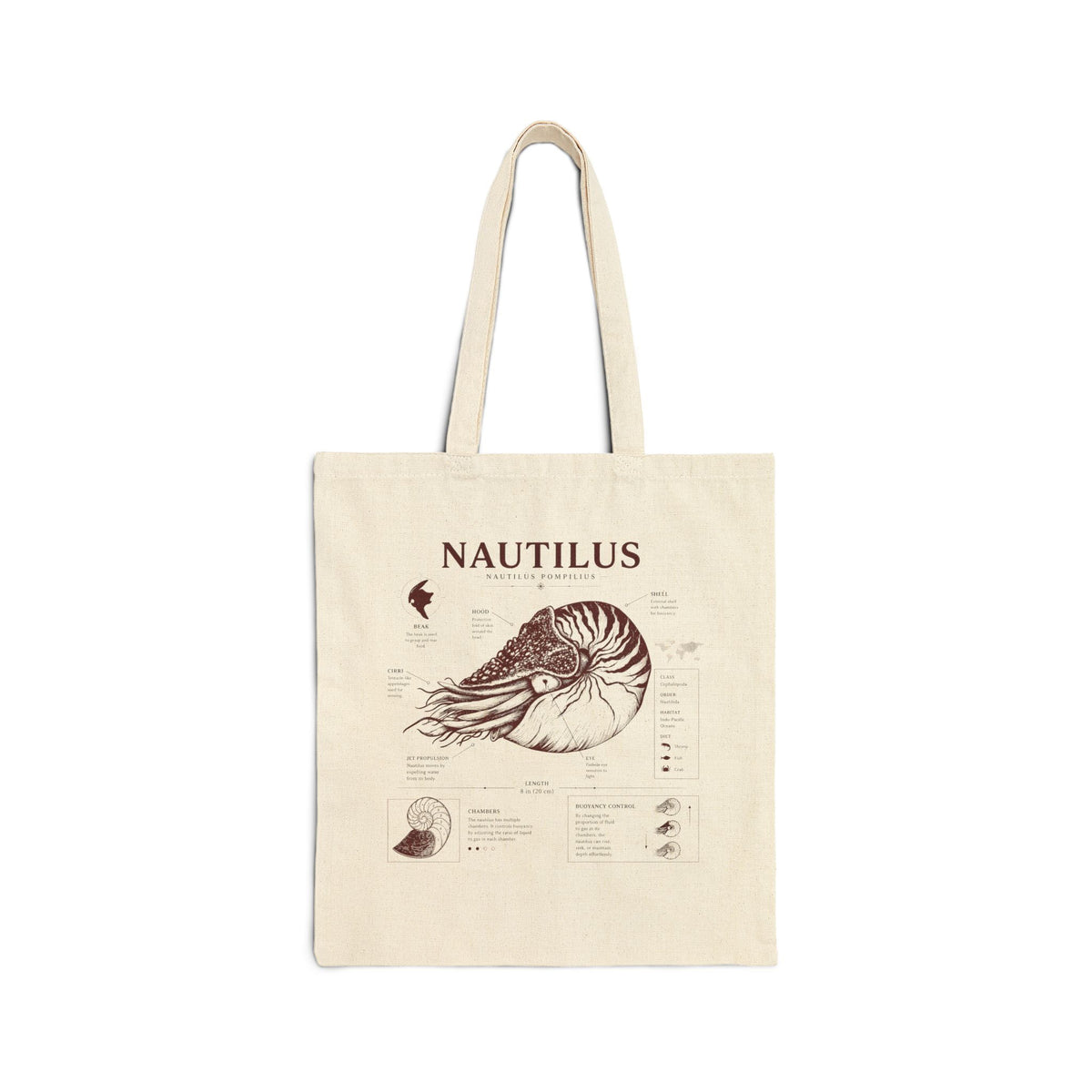Nautilus Anatomy Tote Bag – Vintage Nautical Illustration Eco Shopper Main image