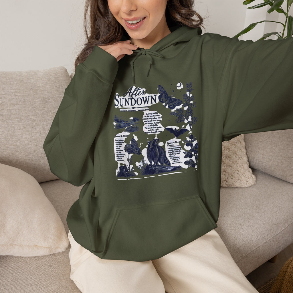 Sunset Foxes Hoodie — "After Sundown" Nature Graphic Pullover