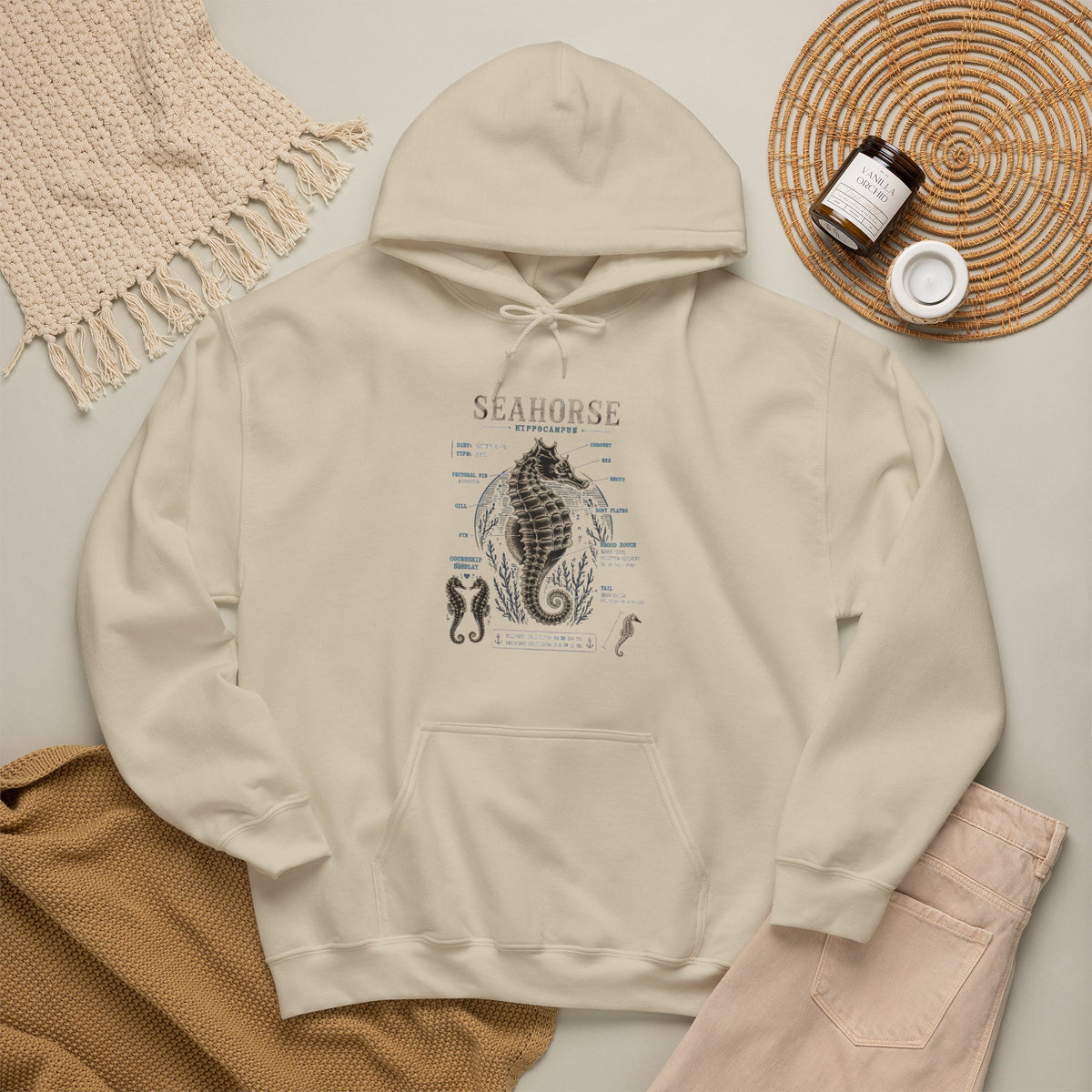 Seahorse Anatomy Hoodie — Vintage Marine Illustration Sweatshirt
