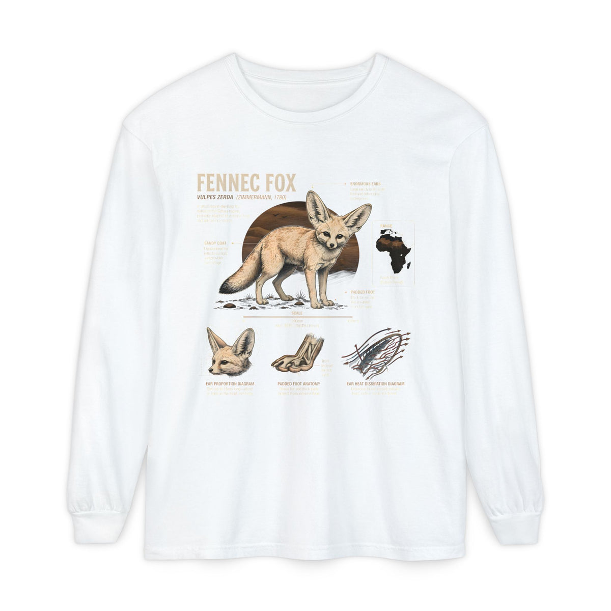 Fennec Fox Anatomy Long Sleeve Tee — Wildlife Anatomy Graphic Shirt