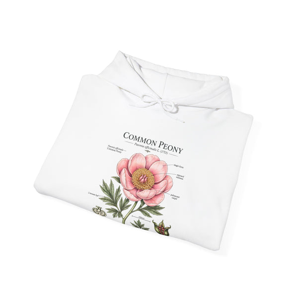 Peony Botanical Hoodie — "Common Peony" Vintage Floral Diagram Sweatshirt
