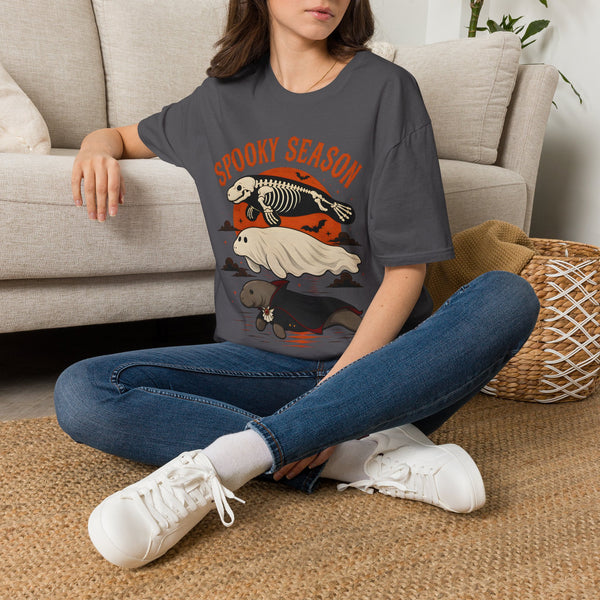 Spooky Season T-Shirt – Retro Skeleton Manatee Halloween Tee