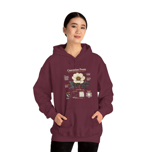 Magnolia Botany Hoodie — 'Caucasian Peony' Floral Diagram Hooded Sweatshirt