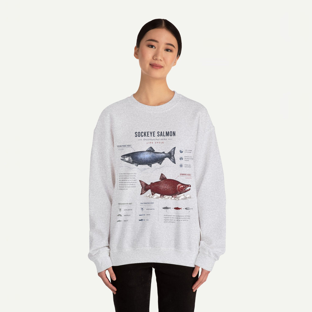 Sockeye Salmon Anatomy Sweatshirt — Fish Anatomy Graphic Crewneck