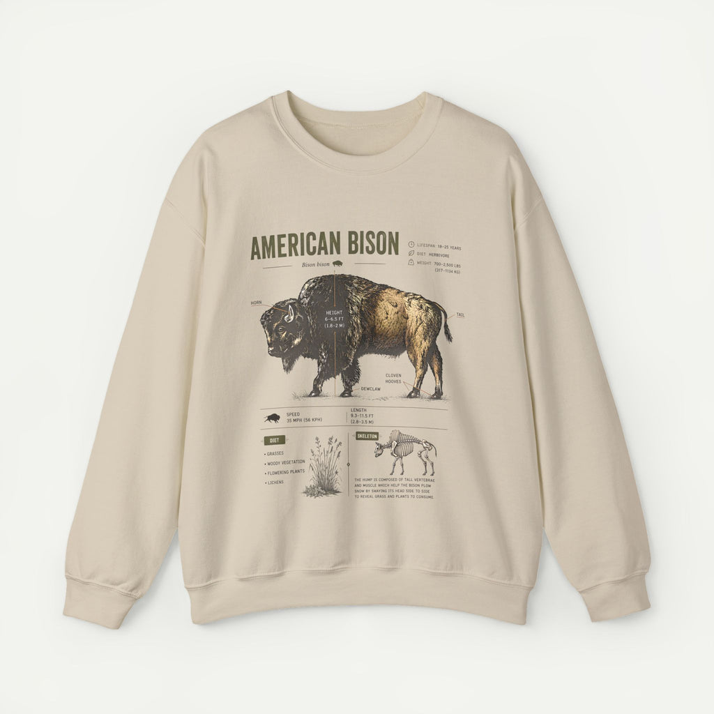 American Bison Anatomy Sweatshirt — Vintage Wildlife Illustration Crewneck
