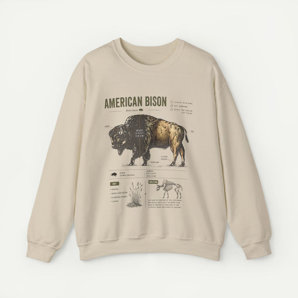 American Bison Anatomy Sweatshirt — Vintage Wildlife Illustration Crewneck