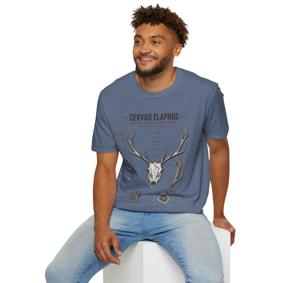 Deer Antler Anatomy T-Shirt — 'Cervus Elaphus' Educational Graphic
