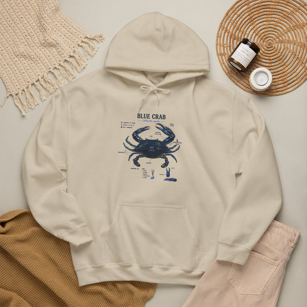 Blue Crab Anatomy Hoodie — Nautical Marine Biology Graphic Sweatshirt