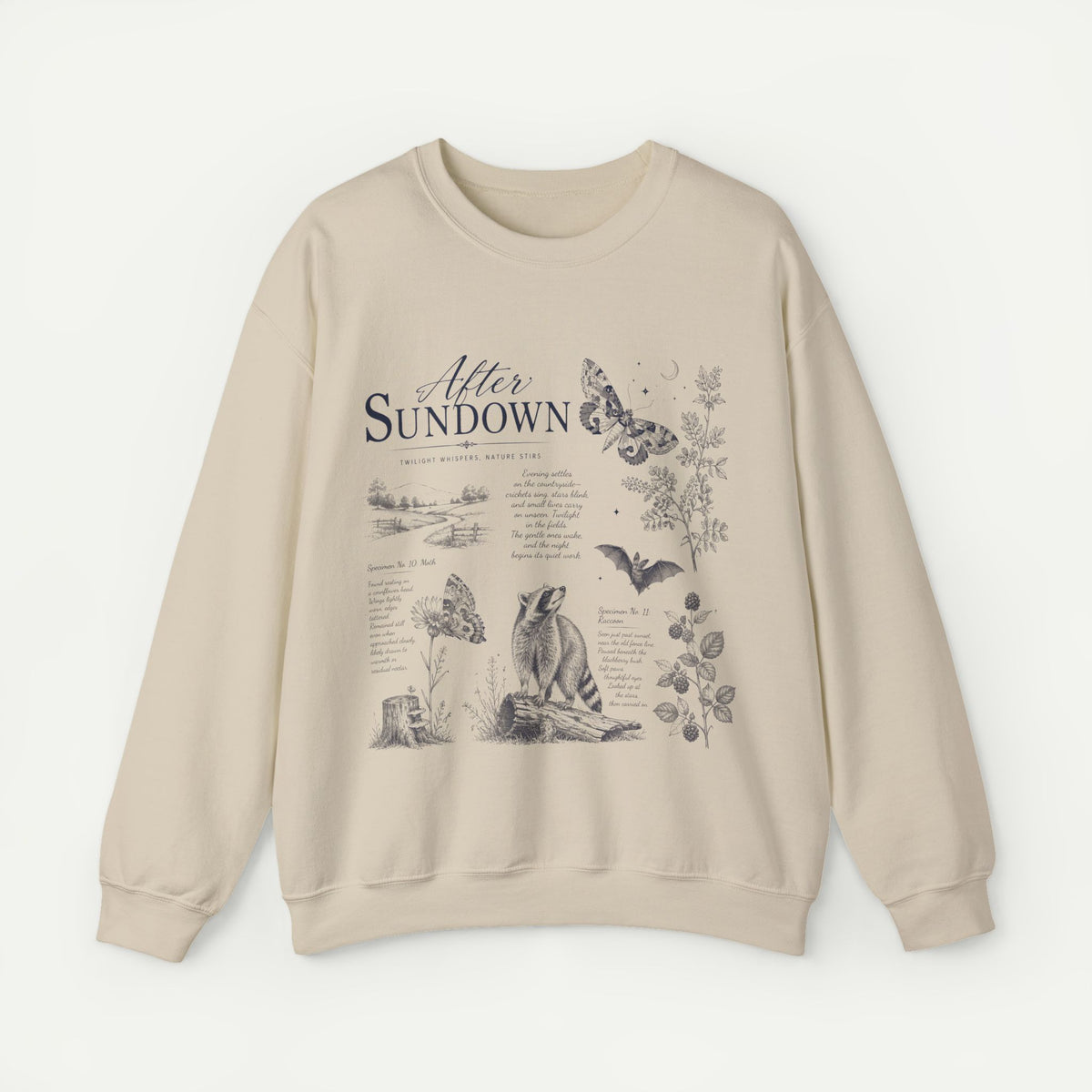After Sundown Crewneck Sweatshirt — Moonlit Wildlife Graphic Sweatshirt
