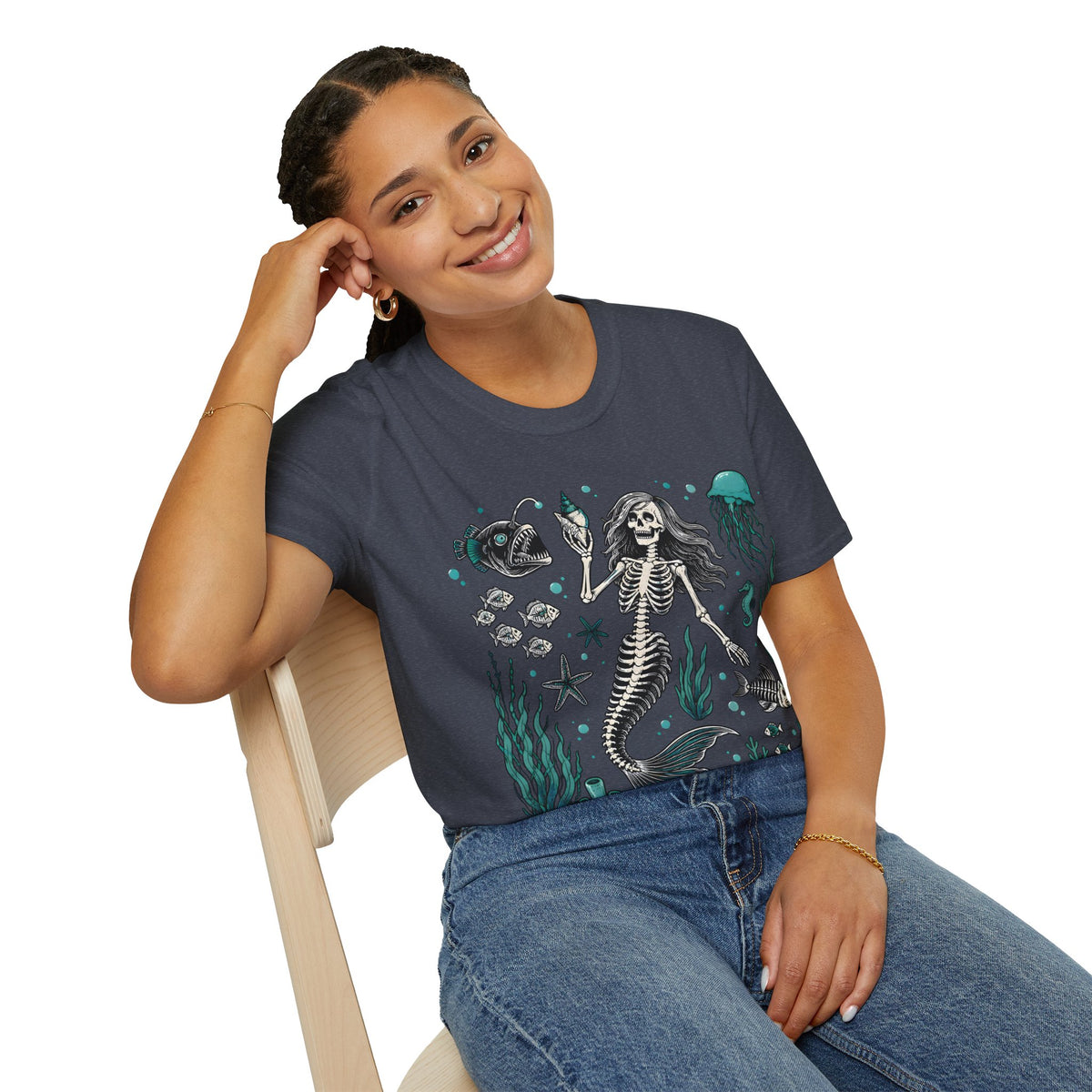 Mermaid Skeleton Tee — Gothic Sea Creature Graphic T-Shirt