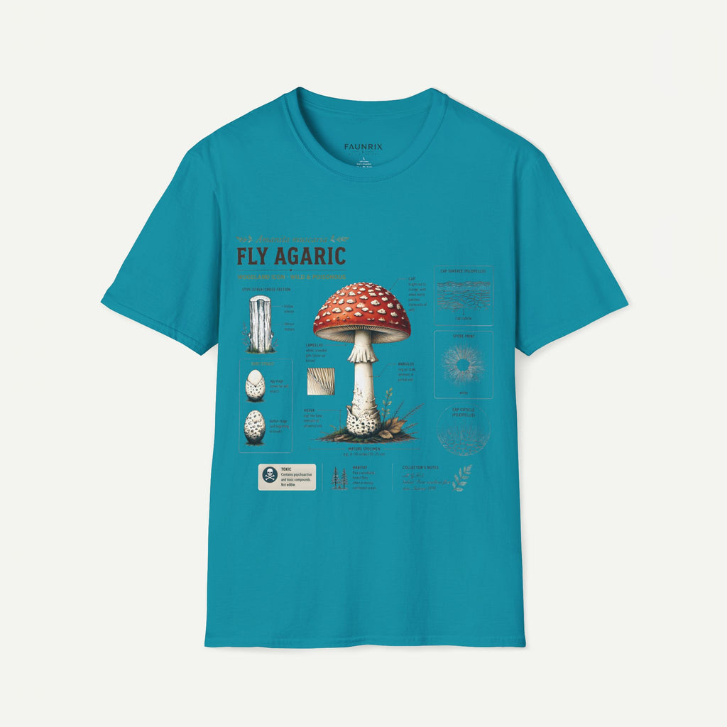 Amanita Mushroom Anatomy T-Shirt — Fly Agaric Botanical Illustration Tee