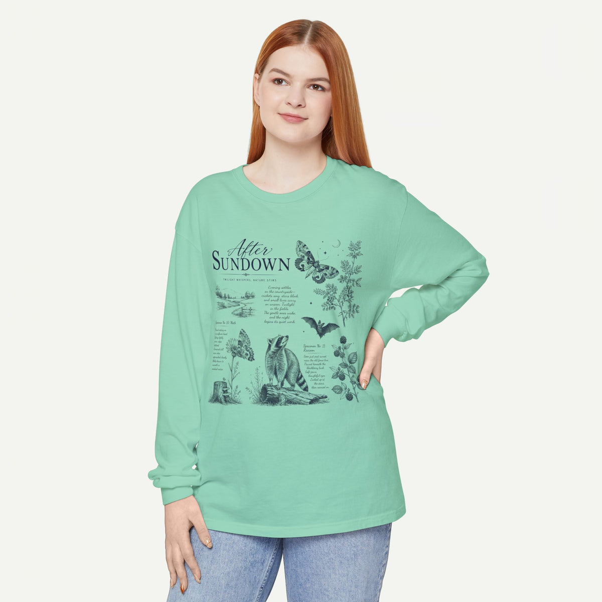 After Sundown Long Sleeve Tee — Vintage Moonlit Nature Graphic