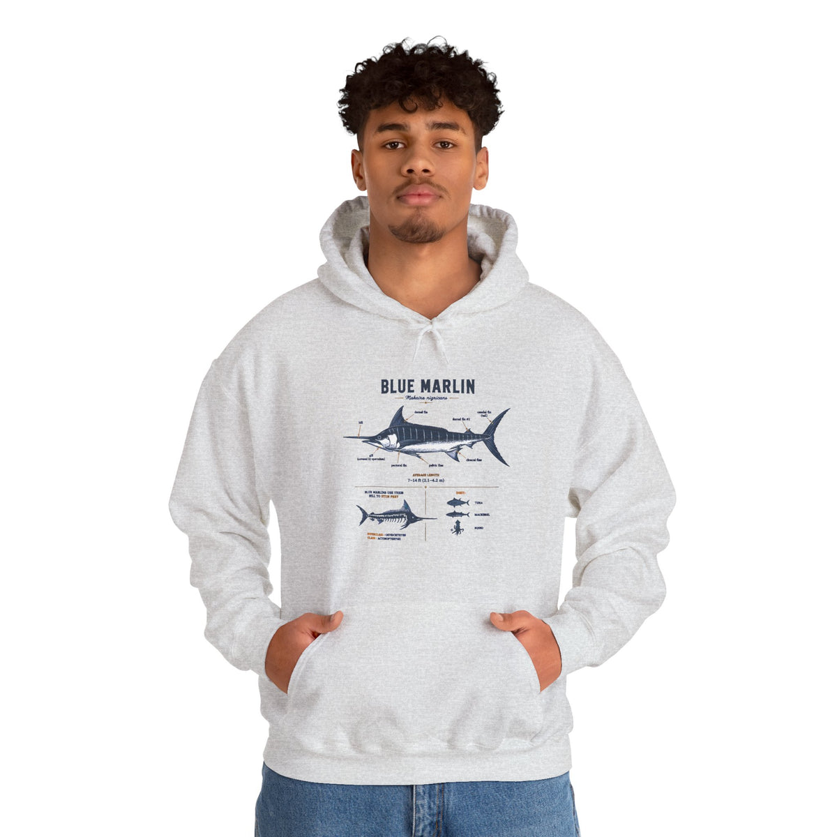Blue Marlin Illustration Hoodie – Marine Species Diagram Fishing Sweatshirt
