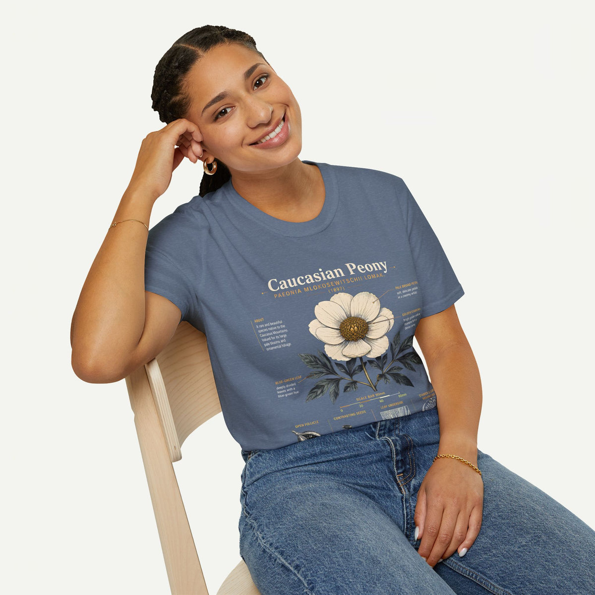 Caucasian Peony Botanical Anatomy T-Shirt — Vintage Floral Illustration Tee