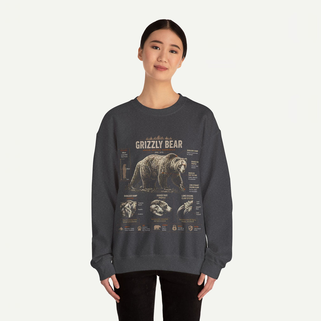 Grizzly Bear Anatomy Crewneck Sweatshirt — Vintage Wildlife Graphic Pullover
