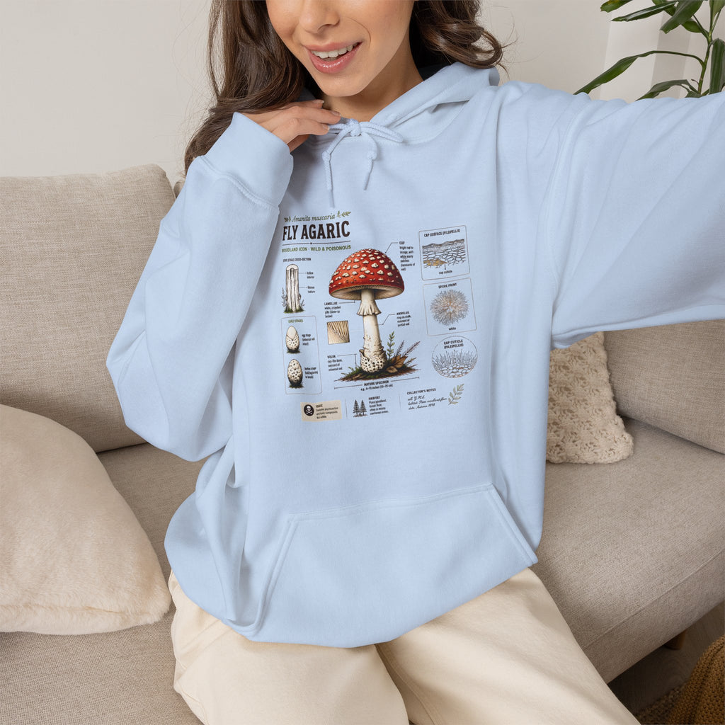 Fly Agaric Mushroom Hoodie – Vintage Mycology Diagram Sweatshirt