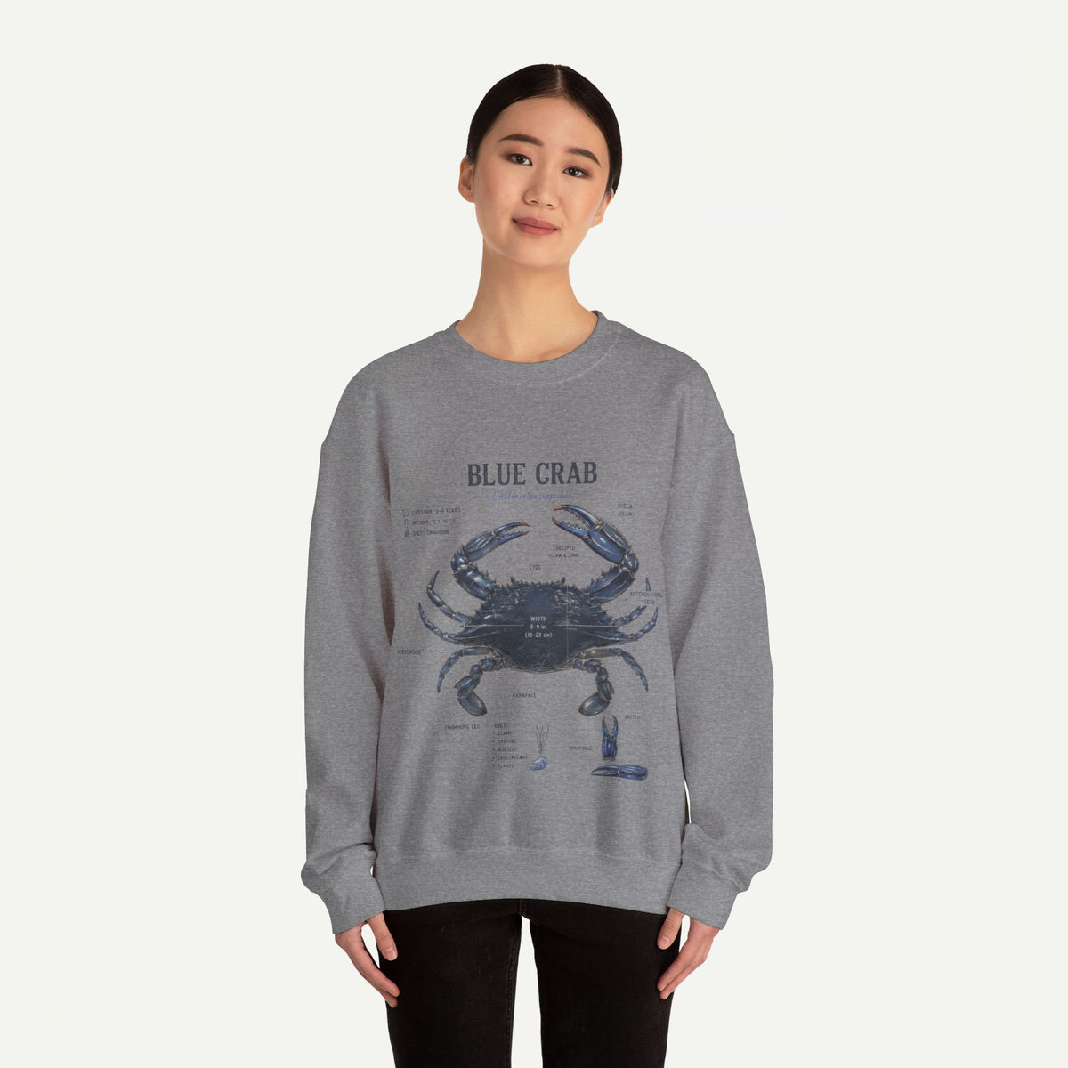 Blue Crab Sweatshirt — Vintage Nautical Marine Illustration