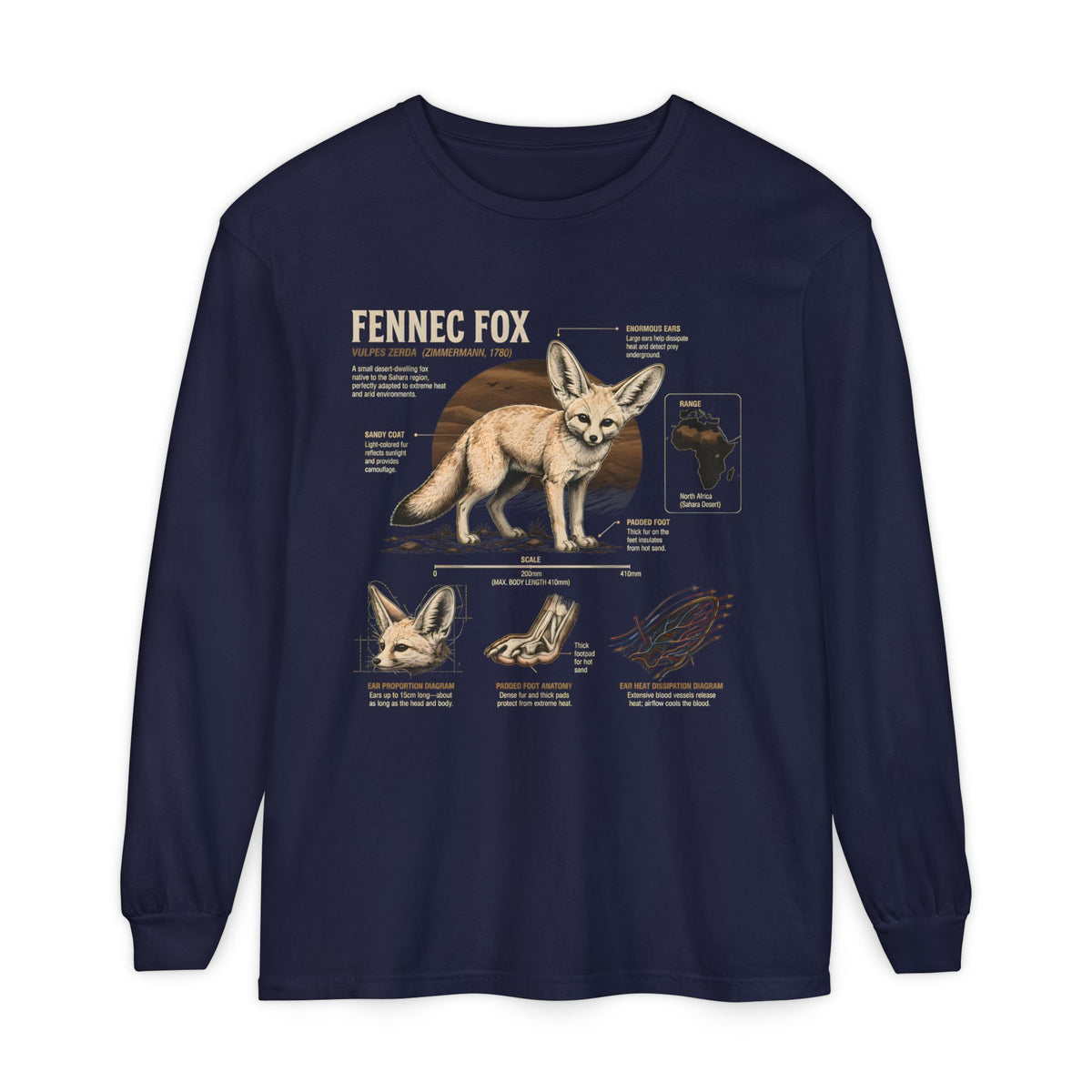 Fennec Fox Anatomy Long Sleeve Tee — Wildlife Anatomy Graphic Shirt Main image