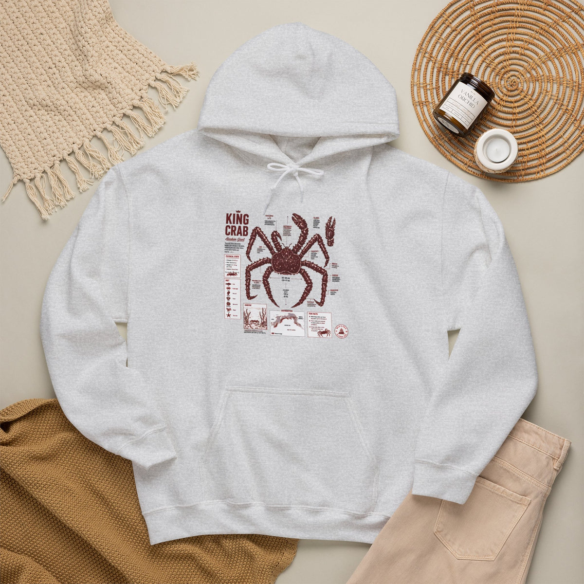 King Crab Anatomy Hoodie — Vintage Seafood Diagram Sweatshirt
