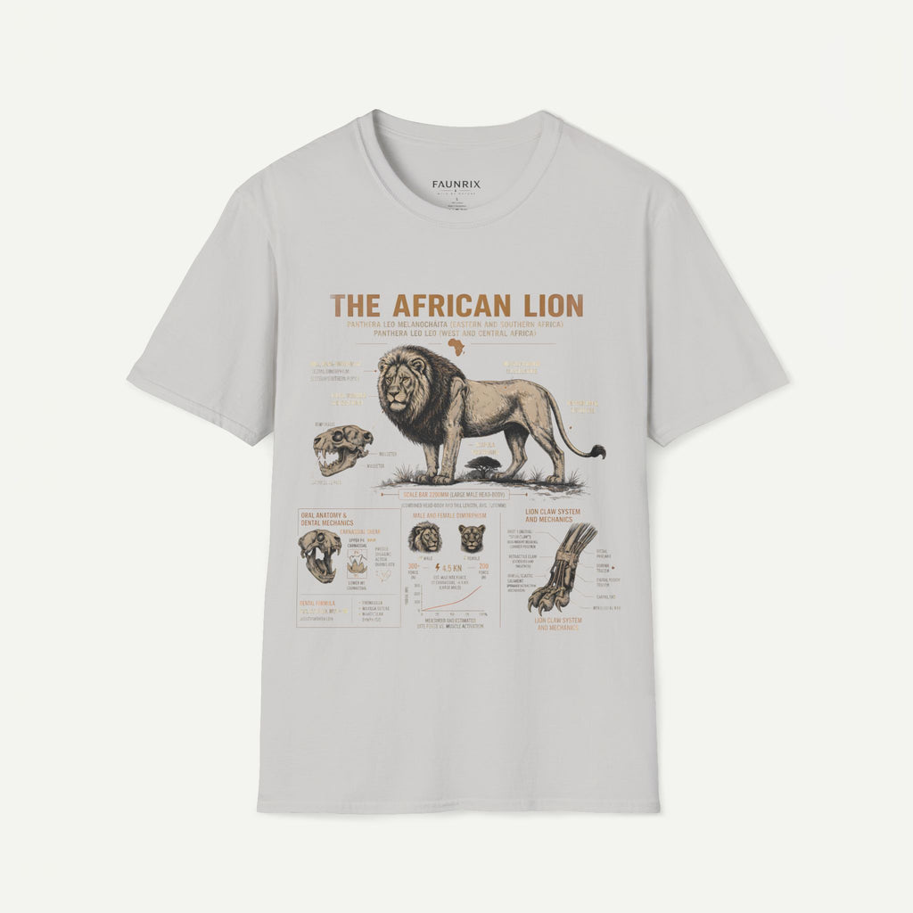 African Lion Anatomy T-Shirt — Vintage Wildlife Illustration Tee