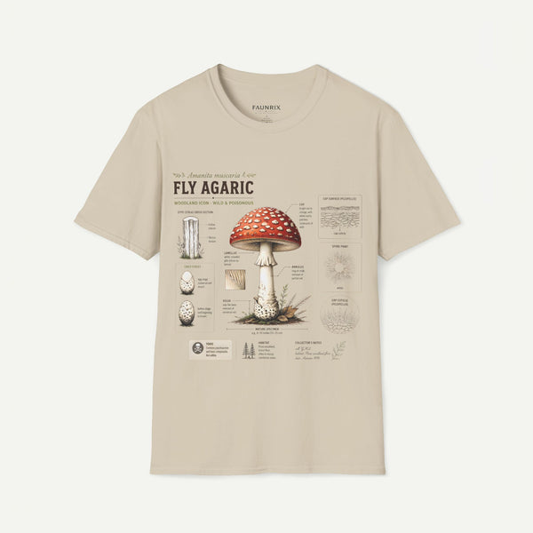 Amanita Mushroom Anatomy T-Shirt — Fly Agaric Botanical Illustration Tee