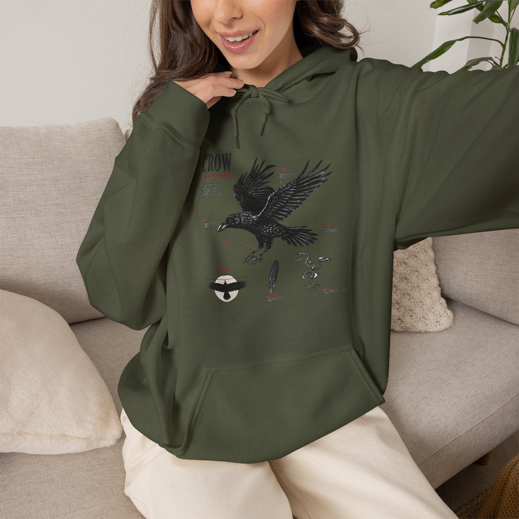 Crow Anatomy Hoodie — Vintage Raven Diagram Hooded Sweatshirt