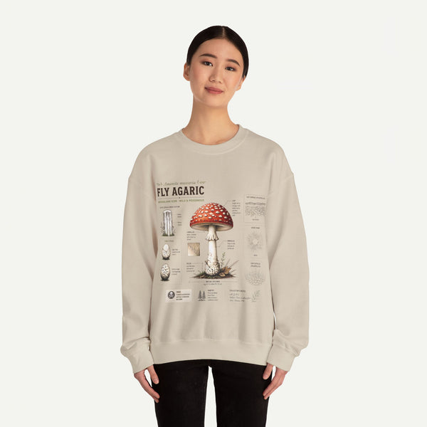 Fly Agaric Mushroom Anatomy Sweatshirt — Botanical Mycology Illustration Crewneck