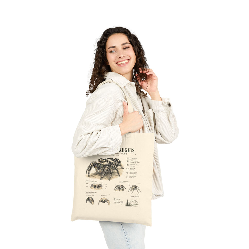 Spider Anatomy Tote Bag — Phidippus Regius Jumping Spider Canvas Tote