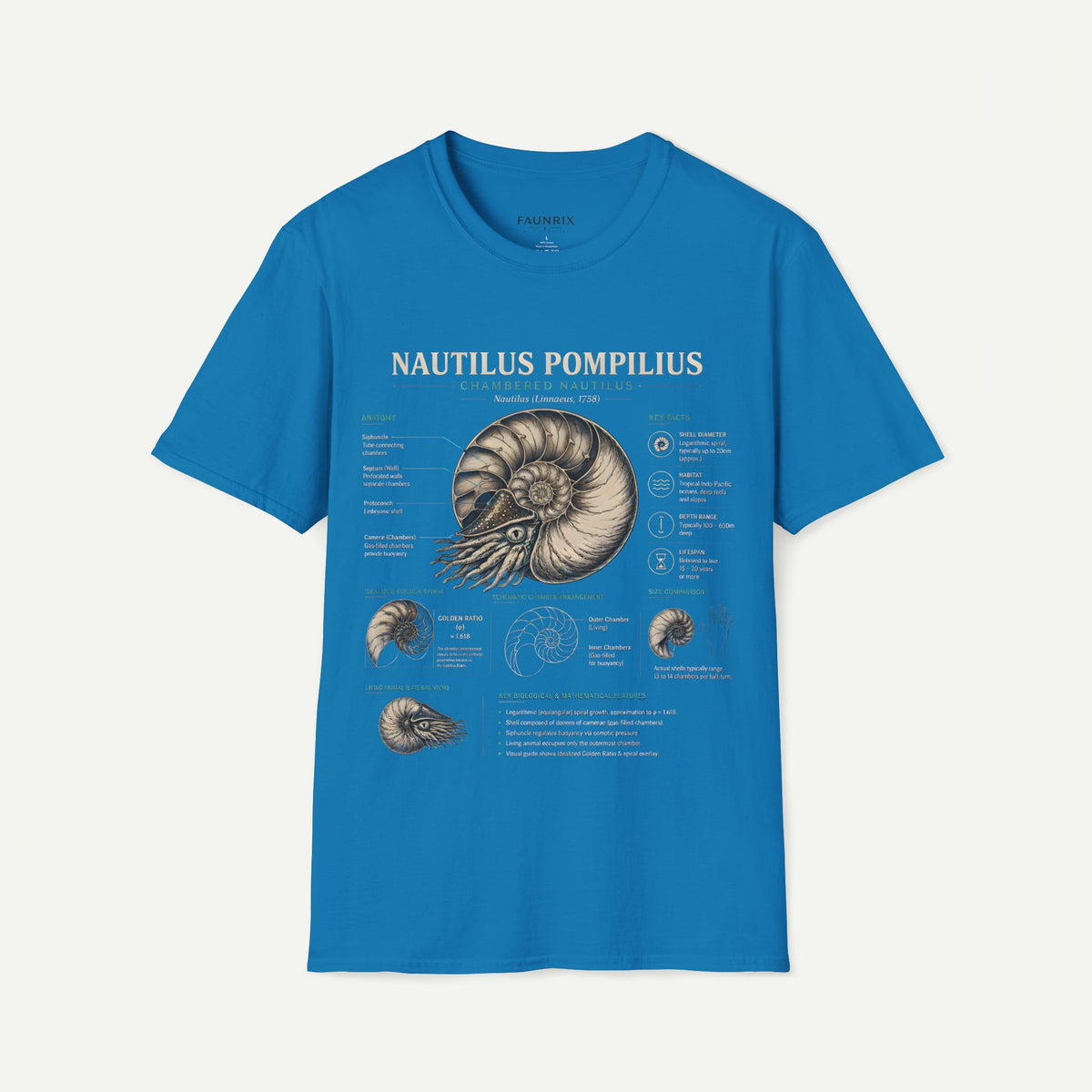 Nautilus Pompilus Shell Anatomy T-Shirt — Vintage Scientific Illustration Tee