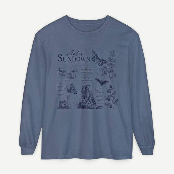 After Sundown Long Sleeve Tee — Vintage Moonlit Nature Graphic
