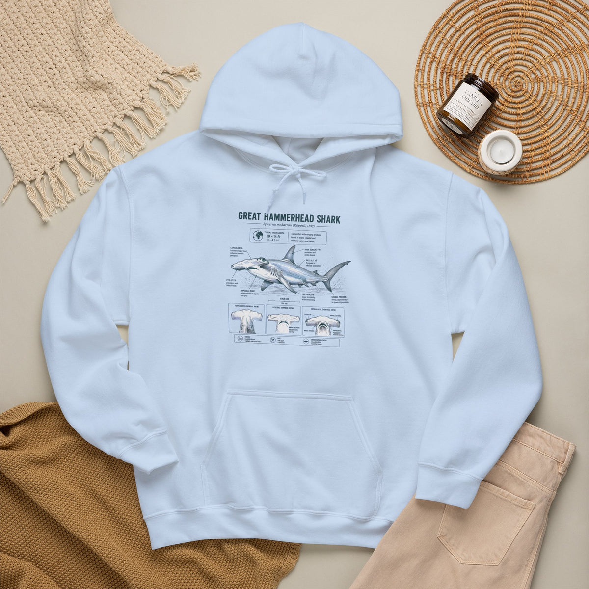 Shark Anatomy Hoodie — Great Hammerhead Shark Diagram Sweatshirt