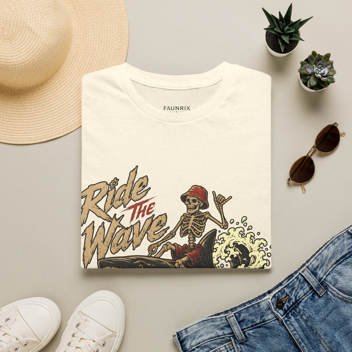 Ride The Wave Surf Skeleton T-Shirt — Vintage Beach Skull Tee