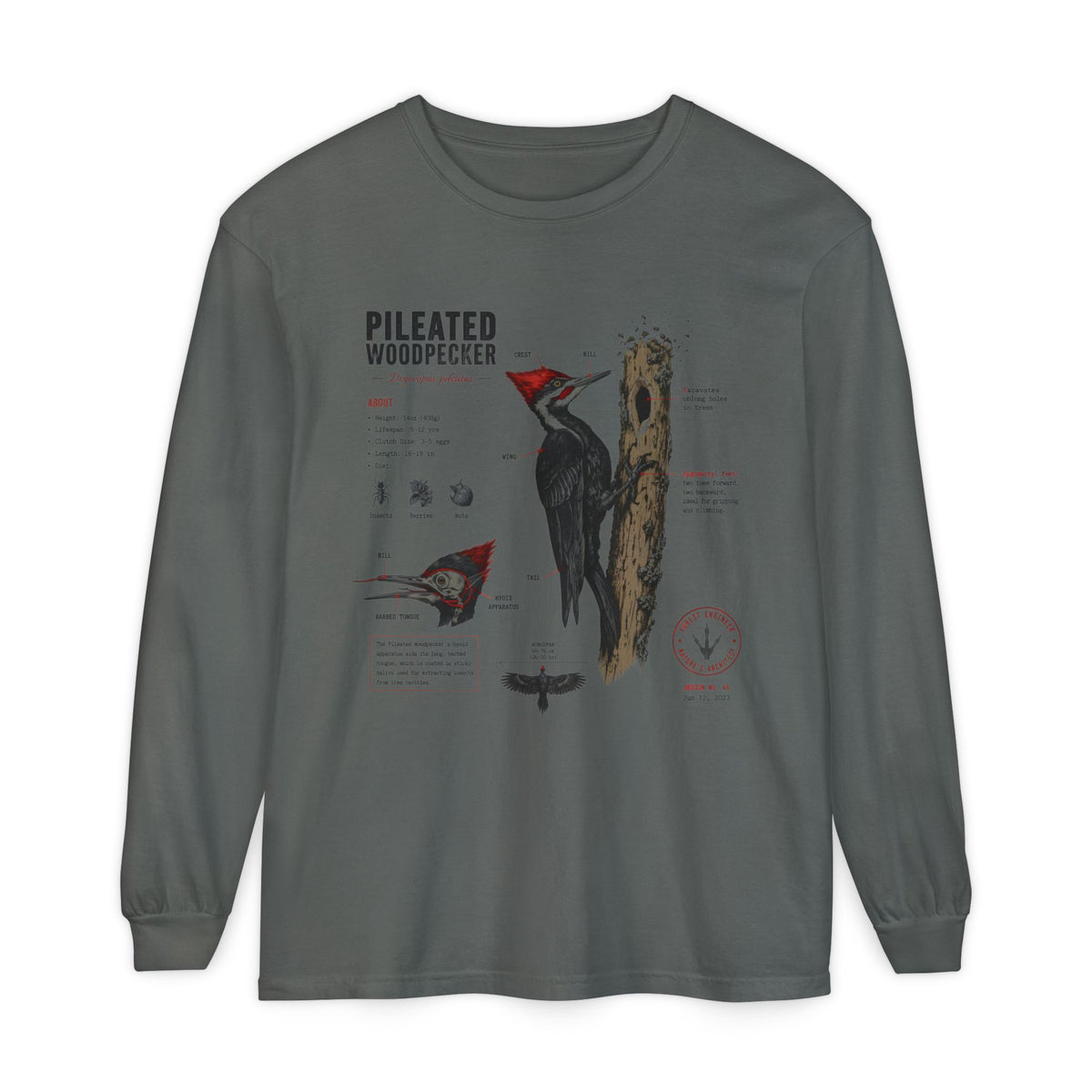 Pileated Woodpecker Anatomy Long Sleeve Tee