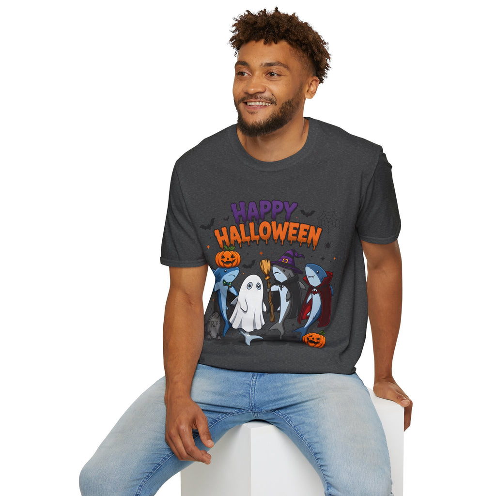 Happy Halloween T-Shirt — Cute Shark, Ghost & Pumpkin Holiday Tee