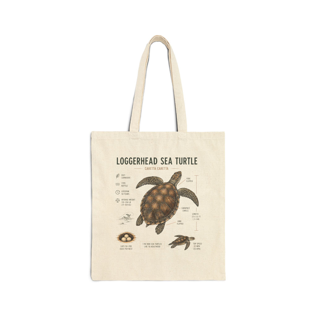 Loggerhead Sea Turtle Anatomy Canvas Tote — Educational Marine Life Beach Bag