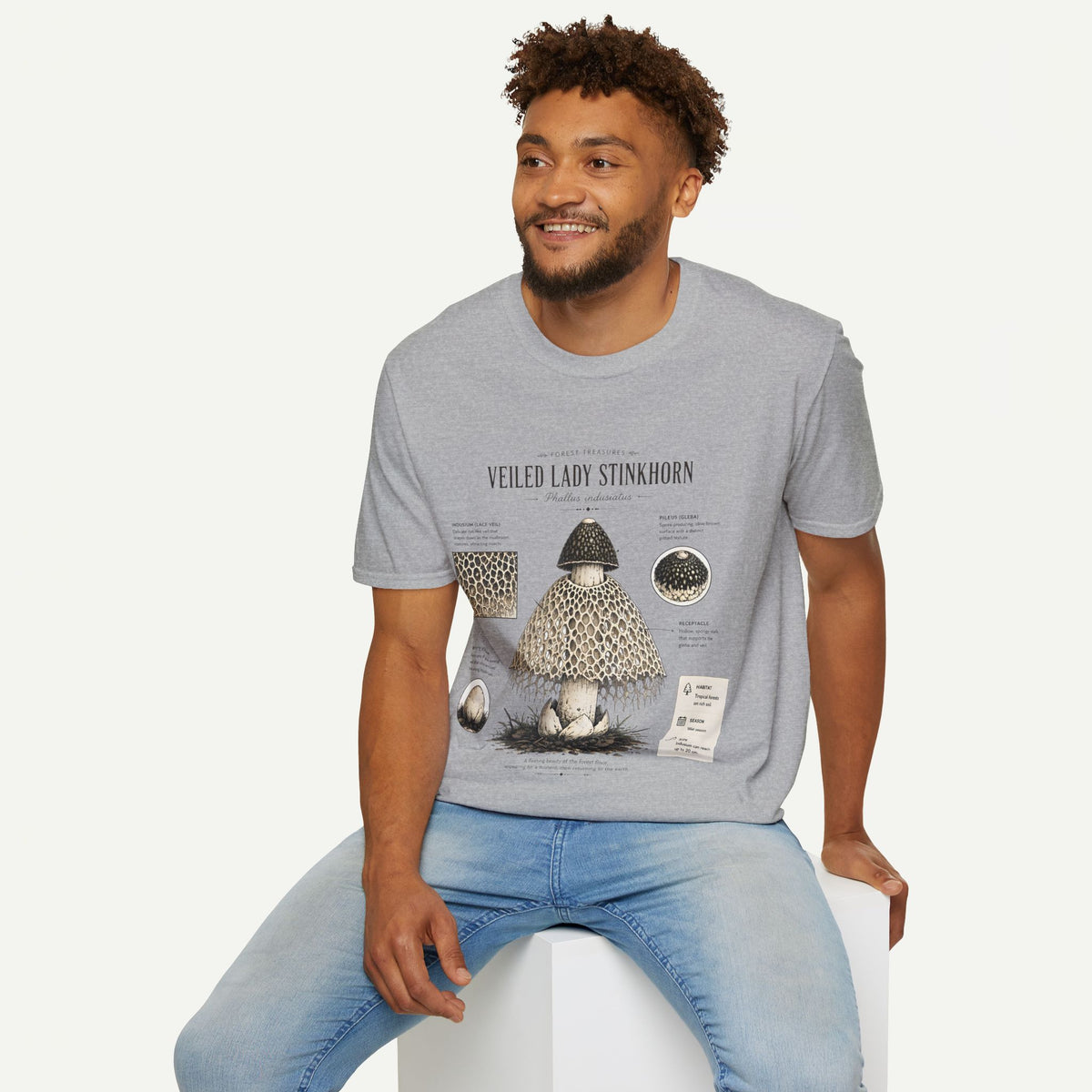 Veiled Lady Stinkhorn Mushroom Tee — Botanical Mycology Anatomy T-Shirt
