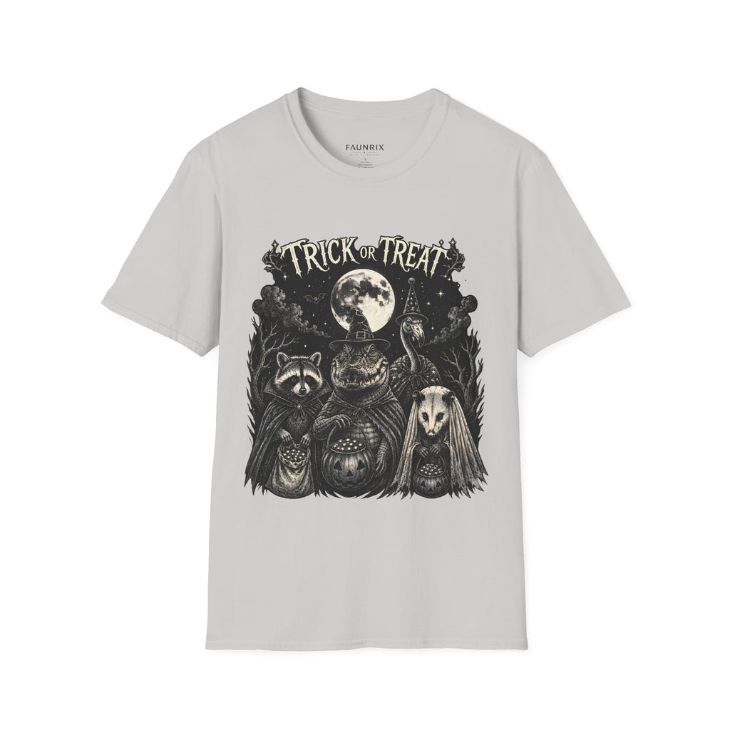 Halloween 'Trick or Treat' T-Shirt — Spooky Moon & Creatures Graphic