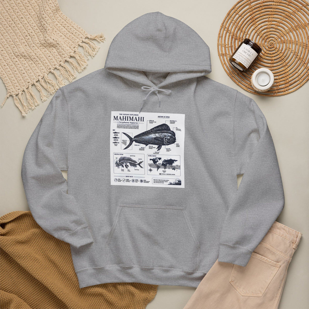 Mahi Mahi Fish Anatomy Hoodie — Illustrated Marine Biology Pullover