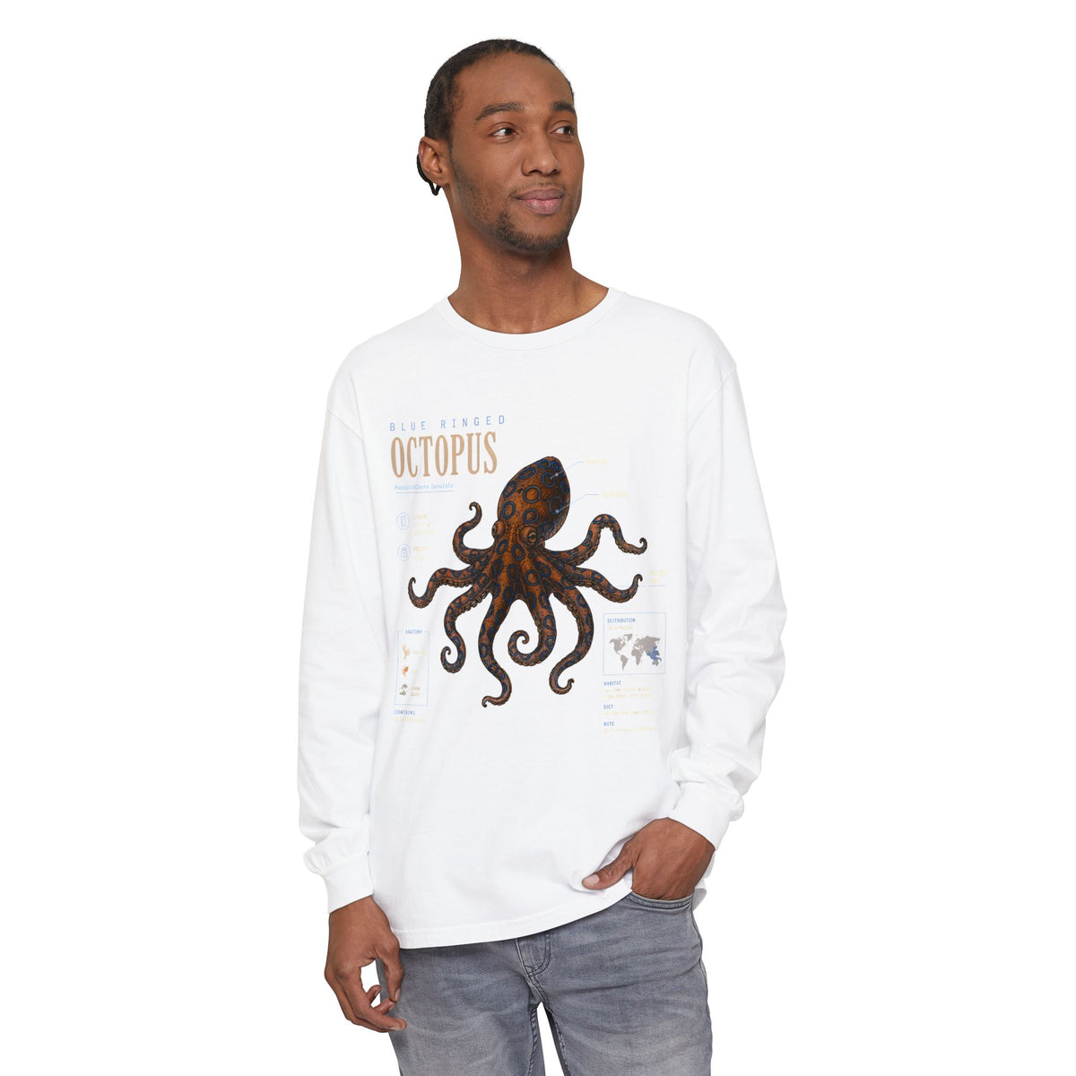 Octopus Anatomy Long Sleeve Tee — Vintage Marine Biology Graphic Shirt