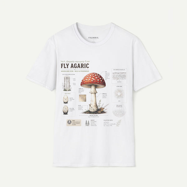 Amanita Mushroom Anatomy T-Shirt — Fly Agaric Botanical Illustration Tee