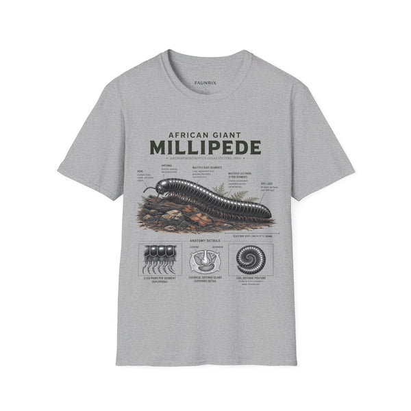 Millipede Anatomy T-Shirt — 'African Giant Millipede' Scientific Graphic Tee