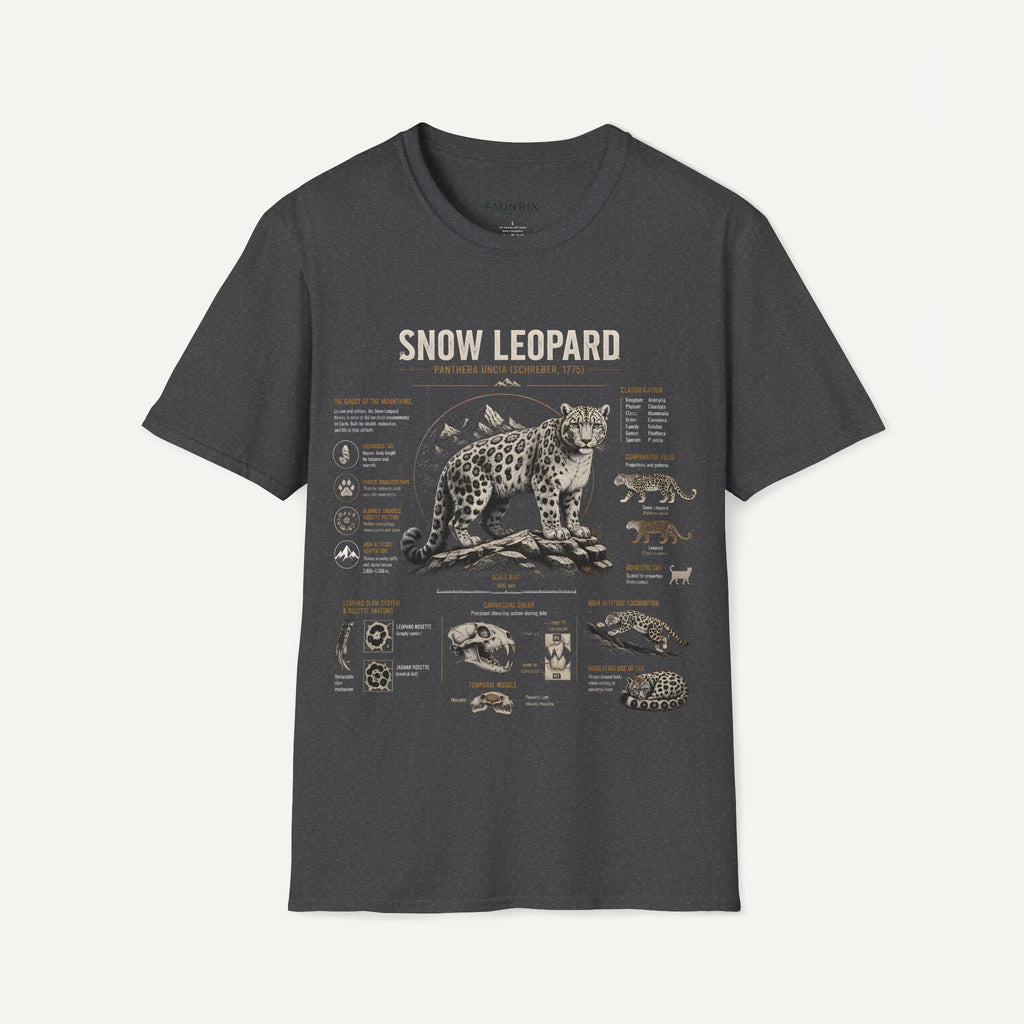 Snow Leopard Anatomy T-Shirt — Vintage Wildlife Illustration Tee