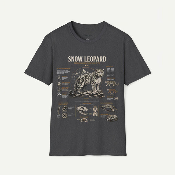 Snow Leopard Anatomy T-Shirt — Vintage Wildlife Illustration Tee