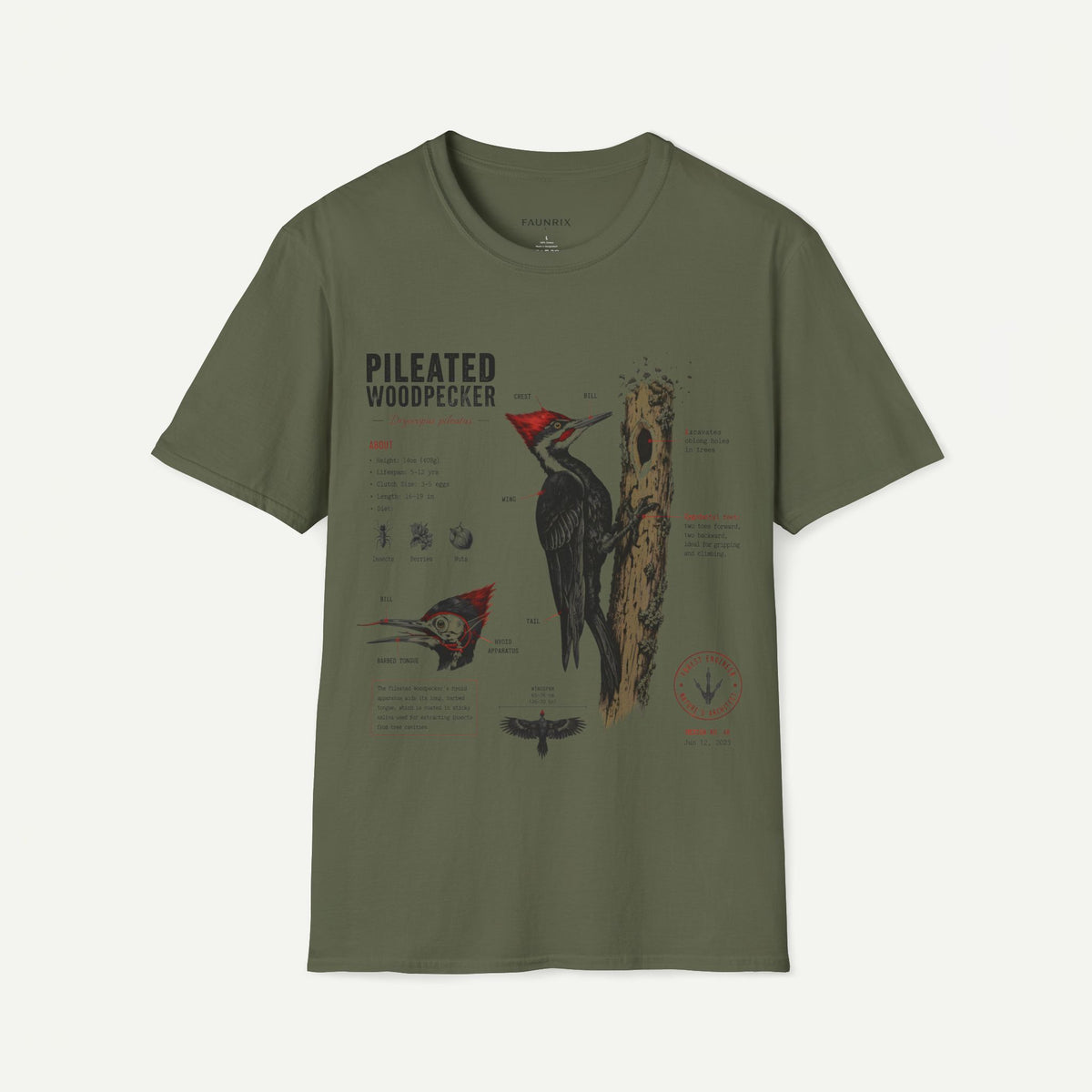 Pileated WoodpeckerAnatomy T-Shirt — Vintage Ornithology Bird Illustration Tee